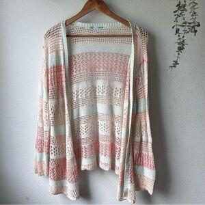 Maurice's Cream and Pink Open-Front Knit Cardigan Sweater XL